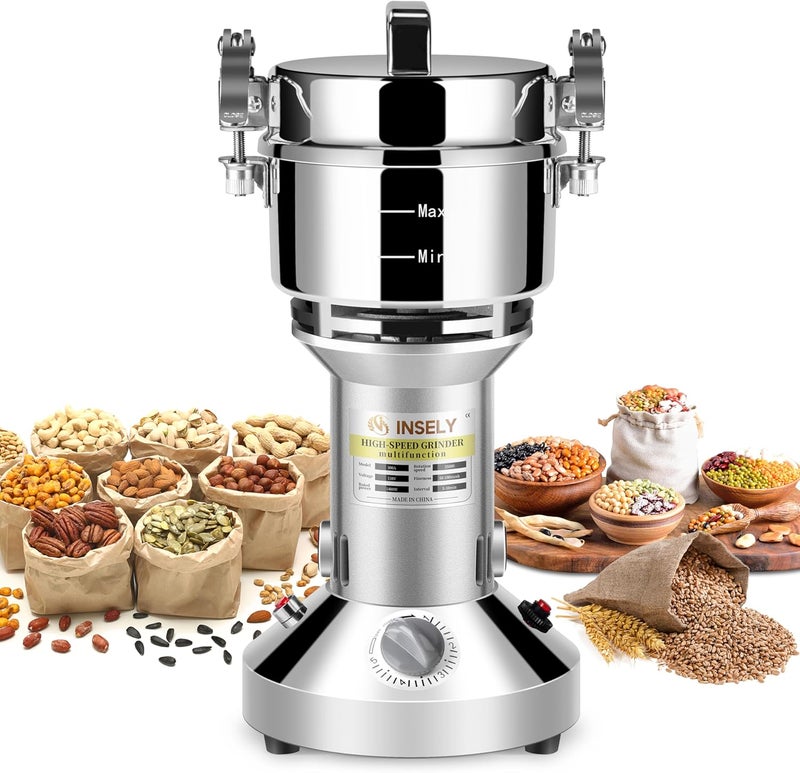 INSELY Grain Mill Grinder 300g High Speed Food Grain Mill Stainless Steel Seeds Flour Nut Pill Wheat Corn Herbs Spices & Seasonings Dry Grinder Electric Machine Grinder for Kitchen - Image 1